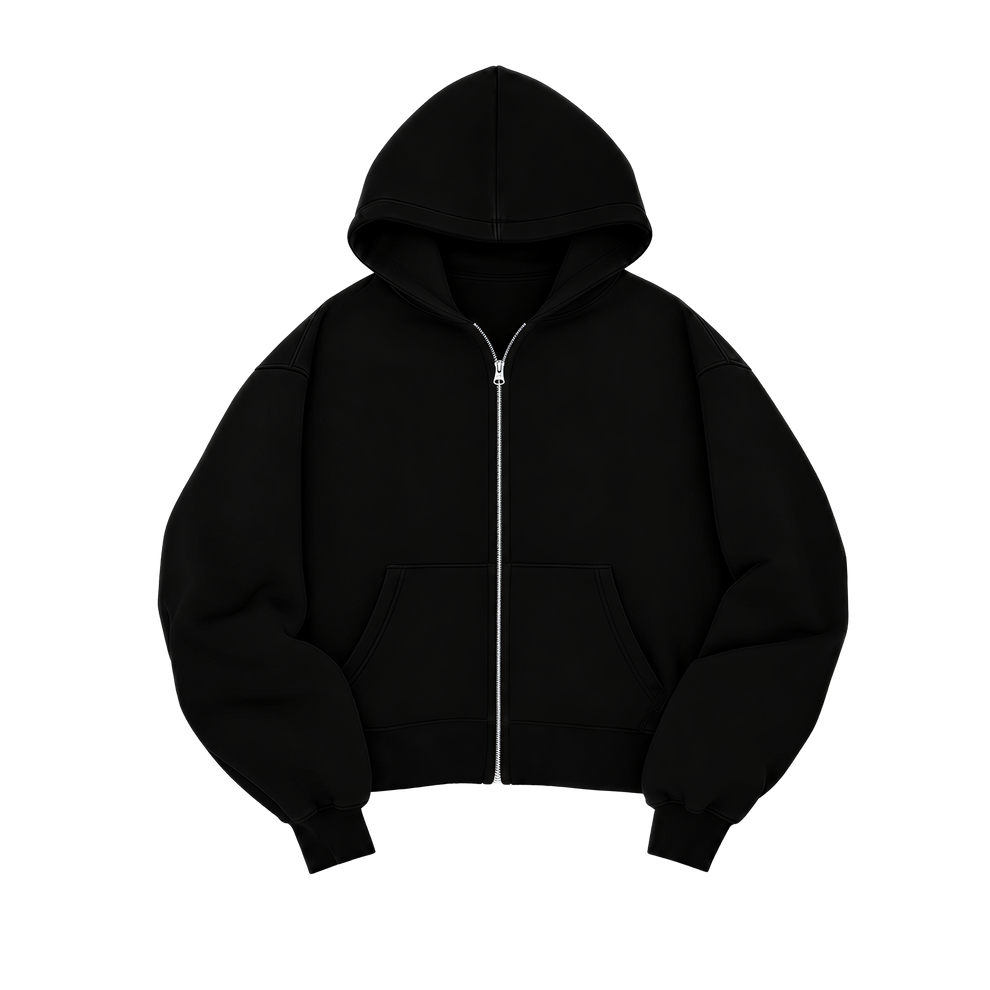 Black Boxy Fit Zip-up